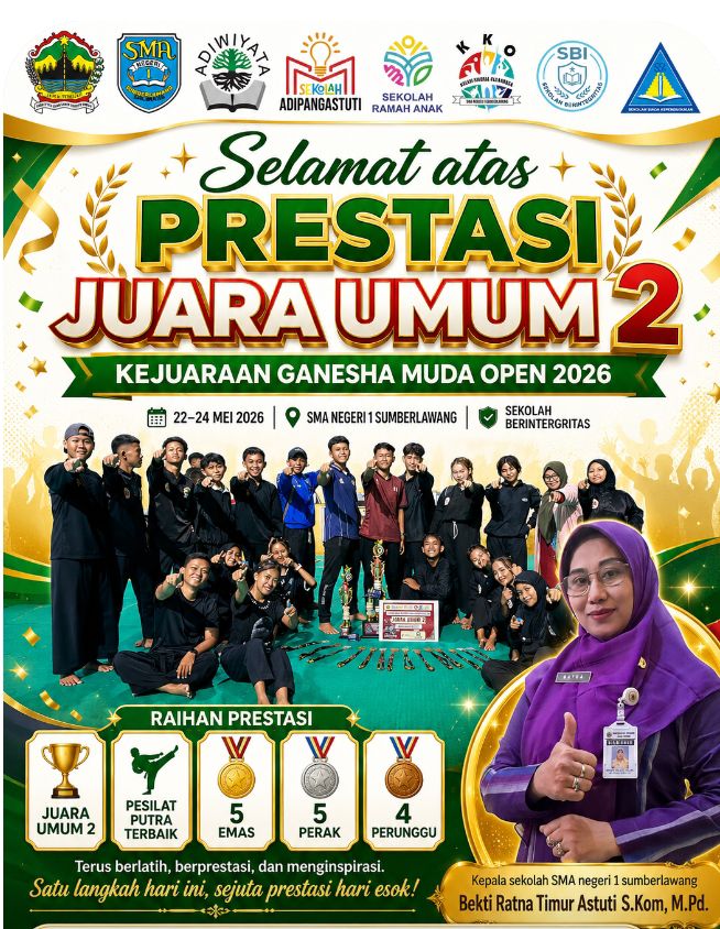 Tim Pencak Silat SMA Negeri 1 Sumberlawang berhasil meraih prestasi membanggakan di Kejuaraan Ganesha Muda Open 2026